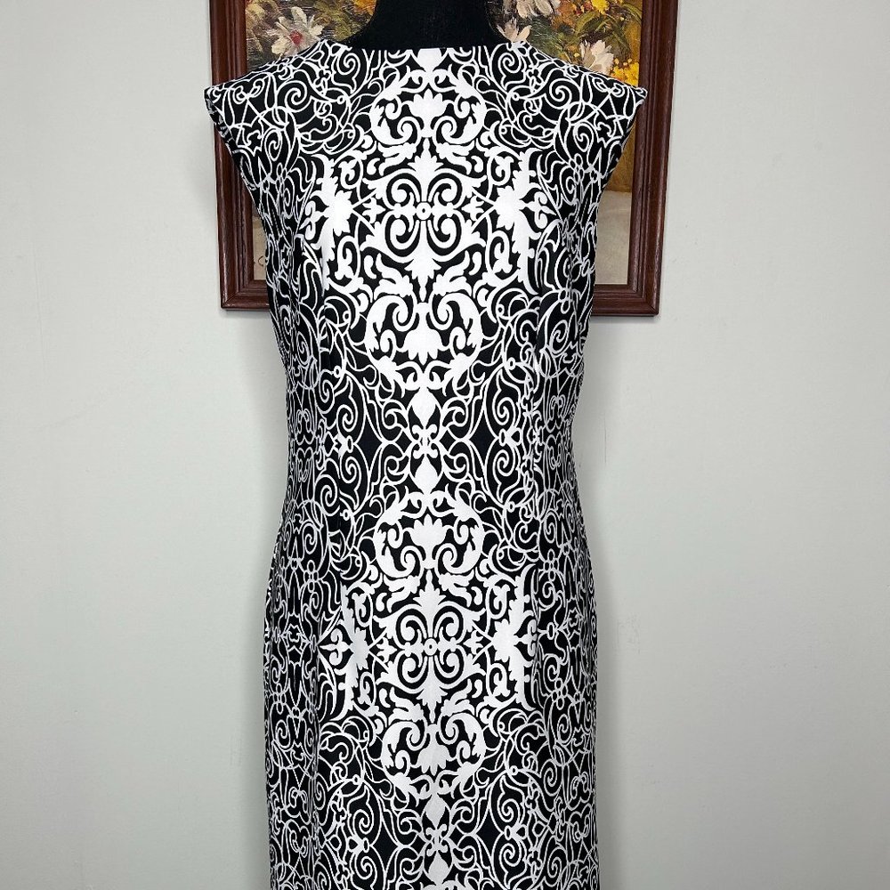 Madison Leigh Dress Pencil Skirt Women 10 Black White Scroll Party Office Casual